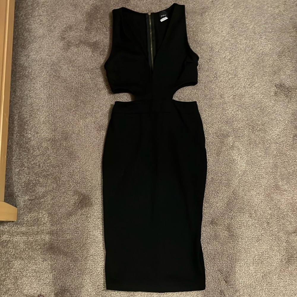 Privy midi length side cut outs black v dress